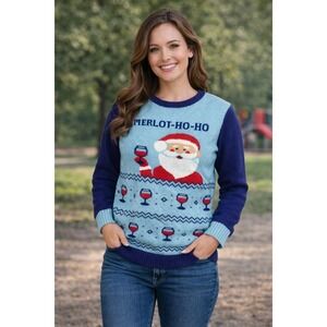 Ugly Christmas Sweater "Merlot-Ho-Ho" Santa Wine Sweater‎ – Size M